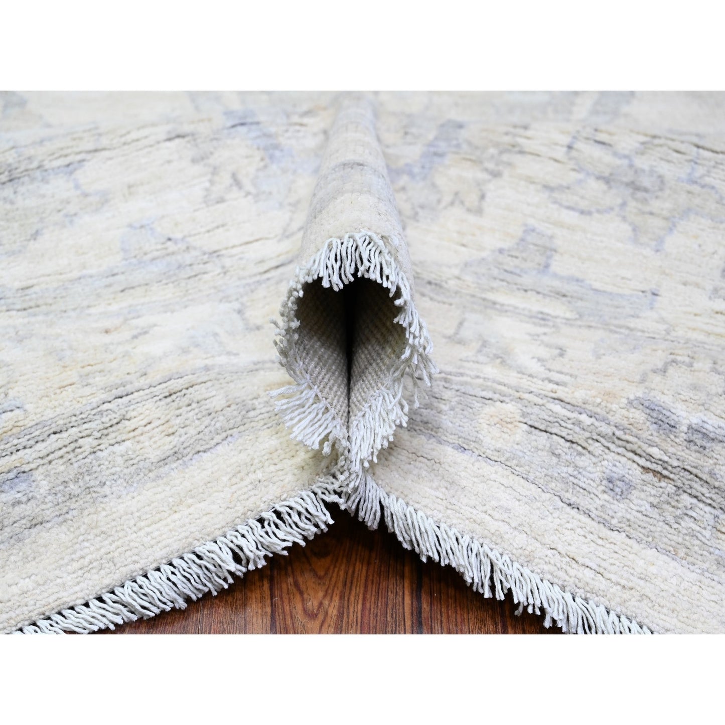 11'8"X15' Dove White Wool White Wash Peshawar Hand Knotted Oversized Rug