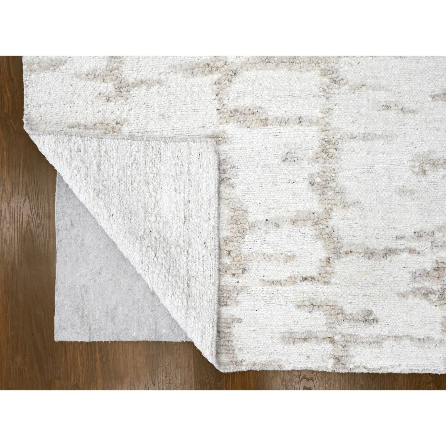 9'10"X13'10" Ivory Flat Weave With Pile Modern Hand Knotted Pure Wool Rug