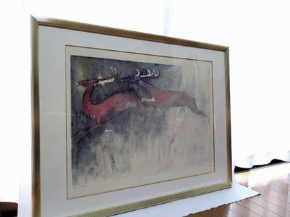 Edwin Salomon Signed Lithograph Two Deer Limited Edition Abstract Animal Art
