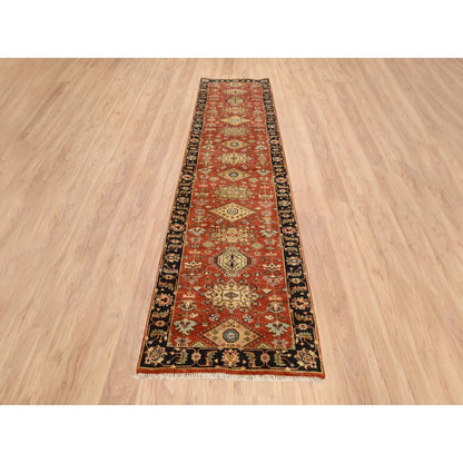 2'9"X12' Red Hand Knotted Karjihooz Design Pure Wool Runner Rug