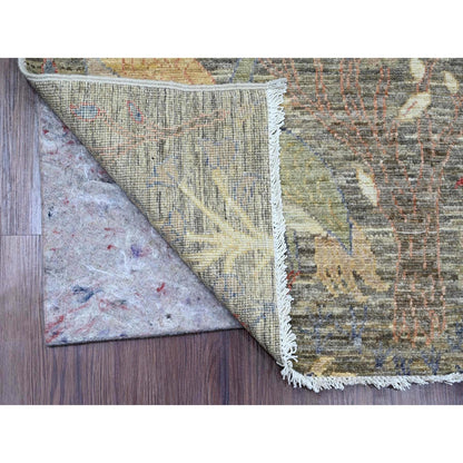2'6"X6'2" Gray Afghan Peshawar Birds Design Wool Hand Knotted Runner Rug