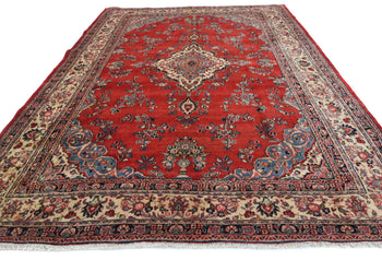 Hand-Knotted Red Vintage Oriental Rug 9X12 Ft