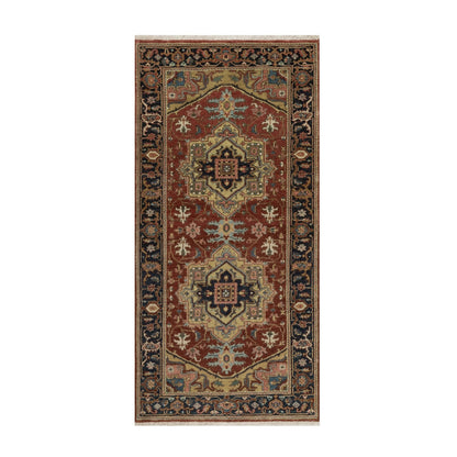2'10"X6' Chili Red Hand Spun Wool Heris Revival Hand Knotted Runner Rug