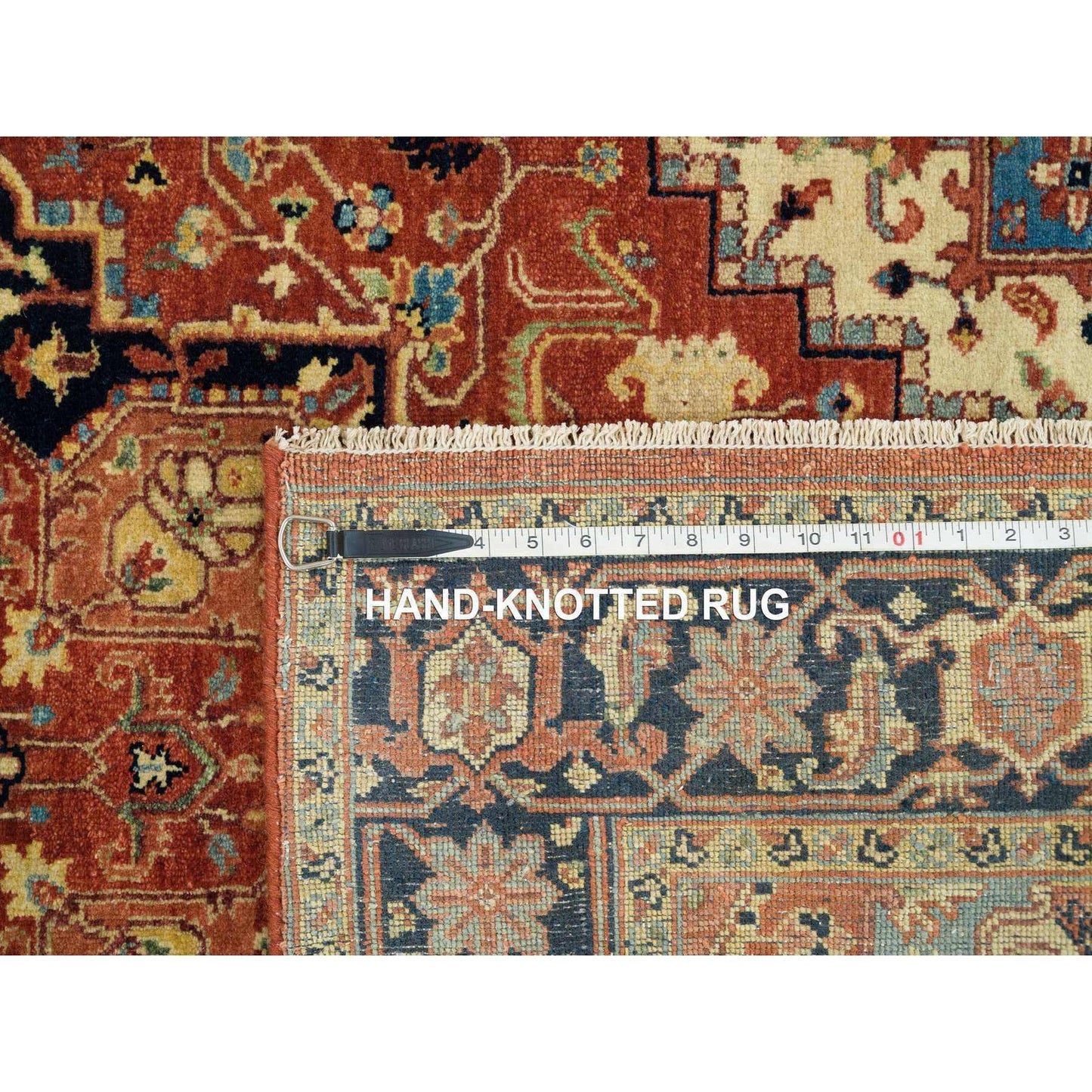 4'X10'1" Red Pure Wool Hand Knotted Heris Re-Creation Wide Runner Rug