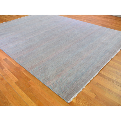 10'X14'2" Blue With Touches Of Peach Grass Design Wool&Silk Hand Made Rug