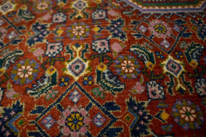 Handmade Oriental Rug Orange-Red Geometric Floral