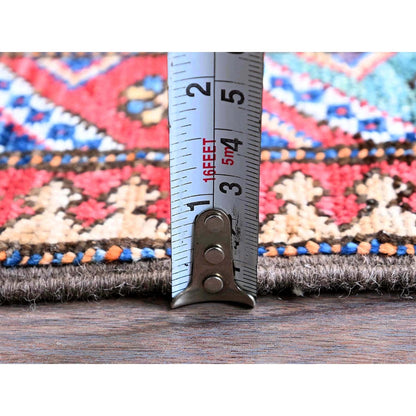 2'8"X9'6" Navy Blue Caucasian Design Revival Hand Knotted Wool Runner Rug