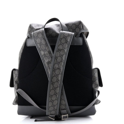 Gucci Double Pocket Buckle Backpack Printed Gg Coated Canvas Large