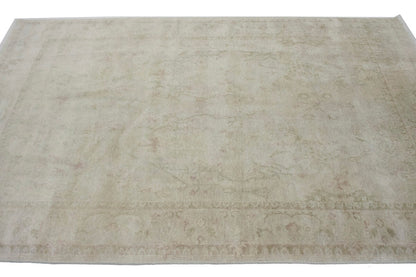 Transitional Muted Beige Floral Handmade Oriental
