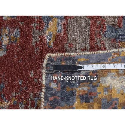 2'6"X10' Gray Modern Abstract Wool And Silk Hand Knotted Runner Rug