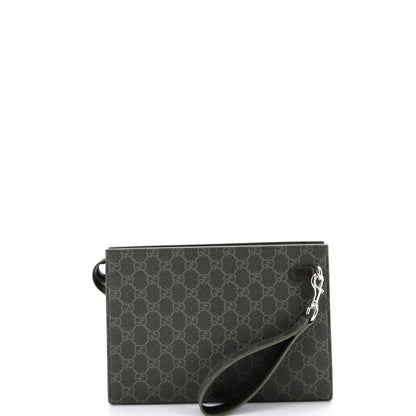 Gucci Wristlet Pouch Bicolor Gg Coated Canvas And Leather Small