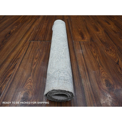 Ivory hand knotted white wash peshawar soft wool mat oriental rug