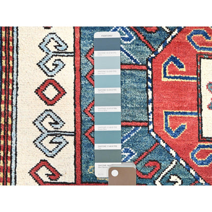 5'X6'6" Pepperoni Red Wool Antiqued Caucasian Swan Kazak Hand Knotted Rug