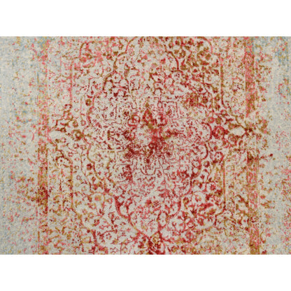 4'2"x10' Farsian Design Wool and Silk Hand Knotted Ivory Wide Runner Rug