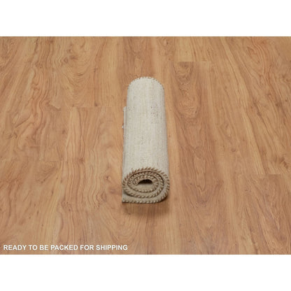 2'X3' White Modern Plain Design Pure Wool Hand Knotted Mat Oriental Rug