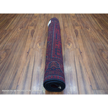3'4"X4'8" Deep Red Pure Wool Hand Knotted Afghan Khamyab Rug