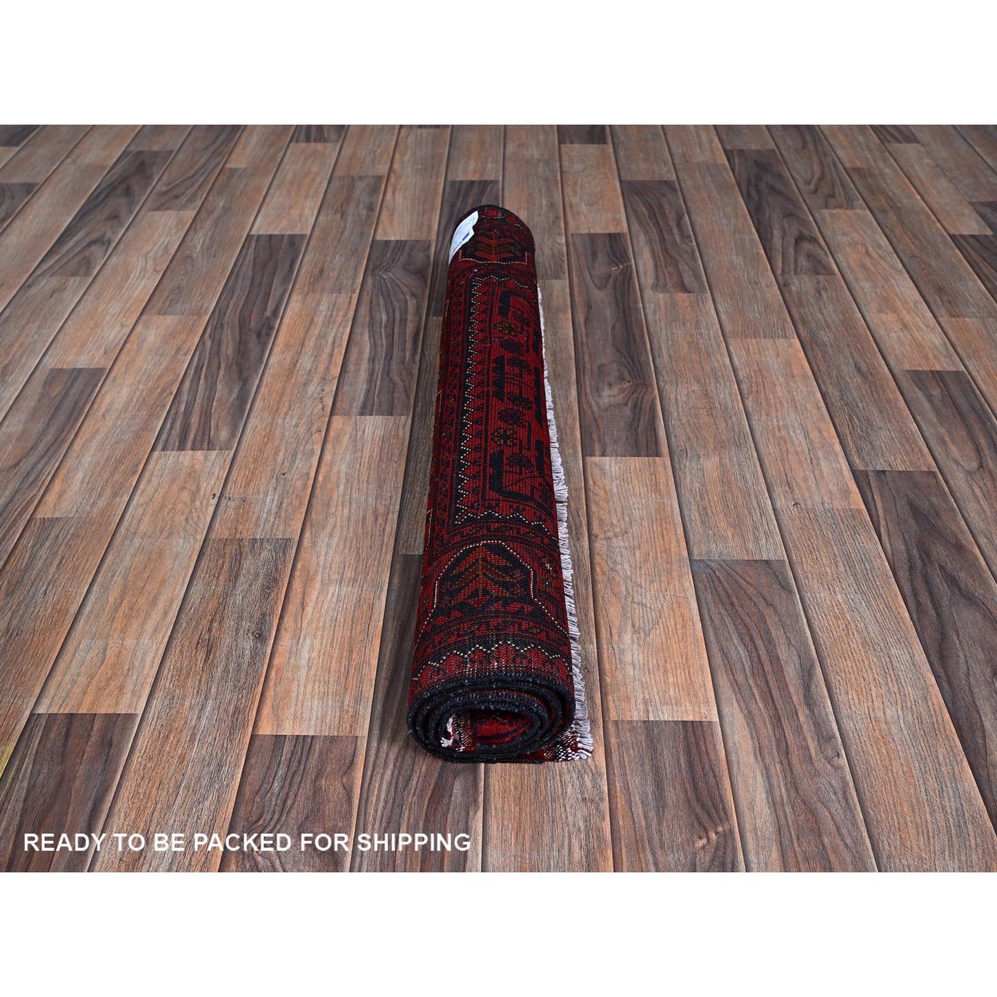 2'9"X3'10" Red Hand Knotted Afghan Khamyab Tribal Design Wool Sample Rug