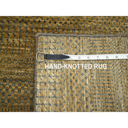 2'8"X8' Brown Modern Grass Design Wool And Silk Hand Knotted Runner Rug