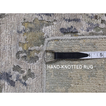 3'X5' Battleship Gray Abstract Design Wool And Silk Hand Knotted Rug