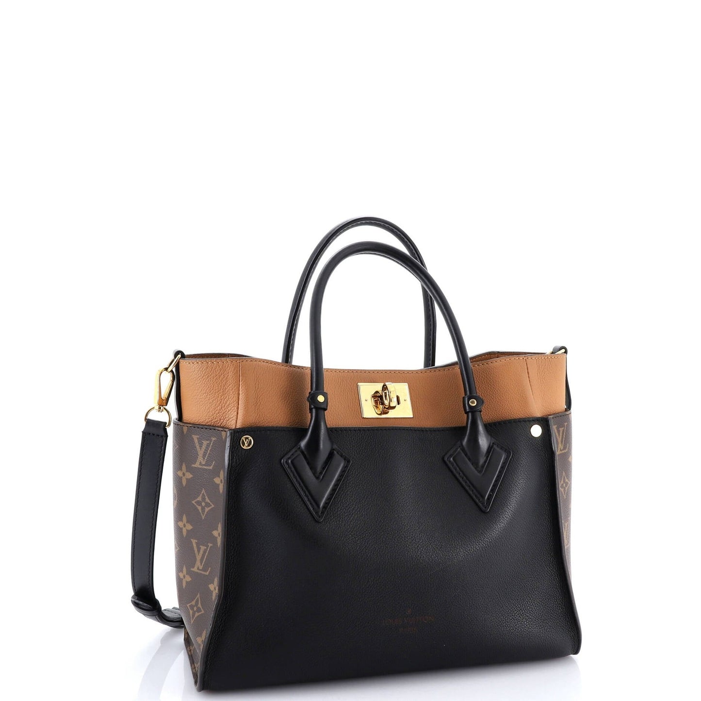 Louis Vuitton On My Side Tote Leather With Monogram Canvas Mm
