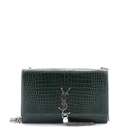 Saint Laurent Classic Monogram Tassel Crossbody Bag Crocodile Embossed Leather