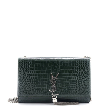 Saint Laurent Classic Monogram Tassel Crossbody Bag Crocodile Embossed Leather