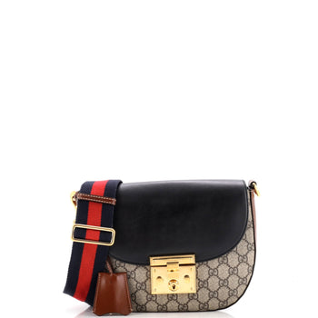 Gucci Padlock Saddle Shoulder Bag Gg Coated Canvas And Leather Medium