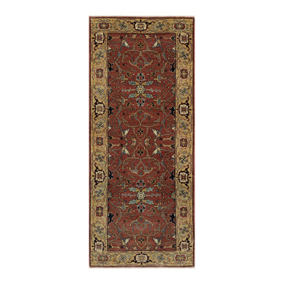 2'7"X6'1" Red Wool Hand Knotted Antiqued Fine Heris Recreation Runner Rug