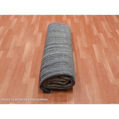 8'X8'4" Gray And Black Hand Knotted Modern Ombre Design Wool Square Rug