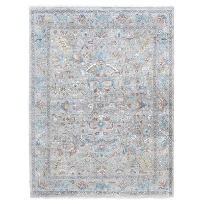 8'6"X11'3" Light Brown Antiqued Tebraz Design Pure Wool Hand Knotted Rug