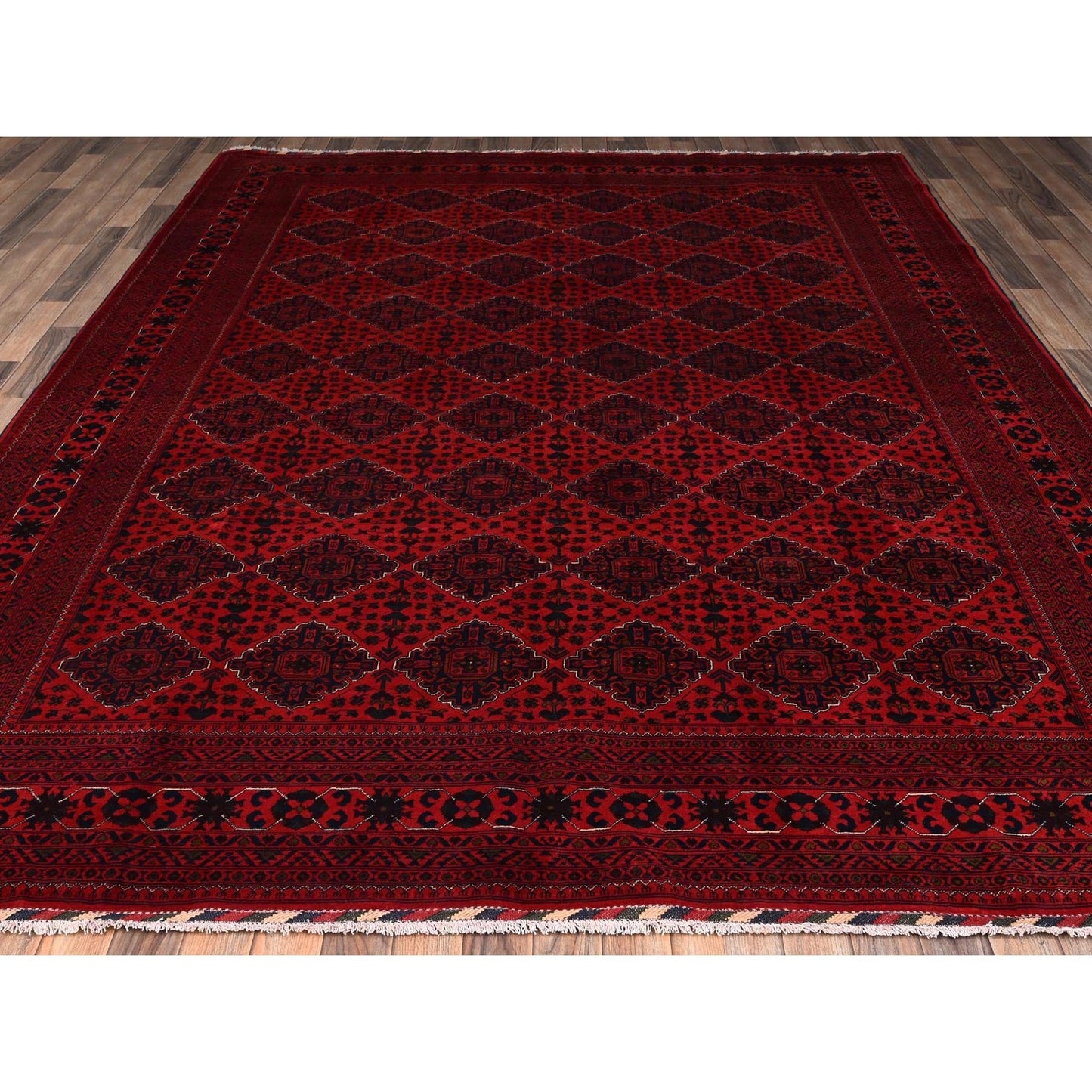 8'5"X11'5" Red Afghan Khamyab With Geometric Pattern Hand Knotted Wool Rug