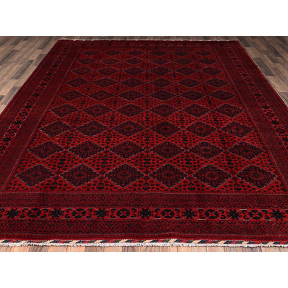 8'5"X11'5" Red Afghan Khamyab With Geometric Pattern Hand Knotted Wool Rug