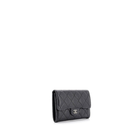 Chanel Cc Gusset Classic Flap Wallet Quilted Caviar Medium