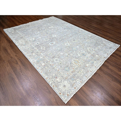 9'X11'9" Gray Antiqued Tebraz Design Zero Pile 100% Wool Hand Knotted Rug
