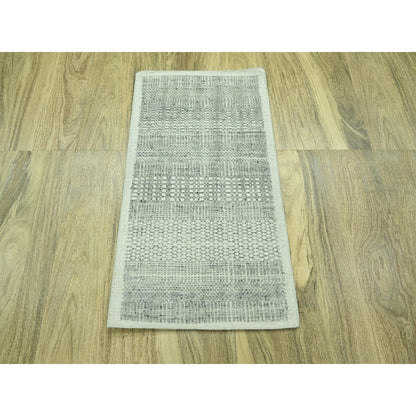 2'X3' Gray Wool Rug Hand Knotted Oxidized & Distressed Grass Design Mat