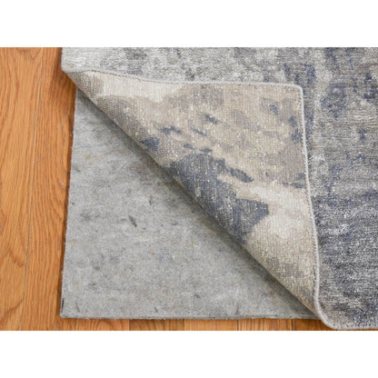Rug 2'x2'10" Gray Wool with Silk Modern Abstract Design Hand Knotted Mat