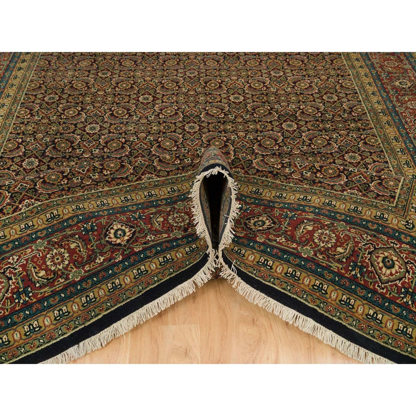 8'1"X10'1" Navy Blue Herrita Design 175 Kpsi Pure Wool Hand Knotted Rug