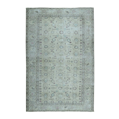 6'3"X9'1" Gray Vintage Farsian Tebraz Worn Pile Hand Knotted Oriental Rug