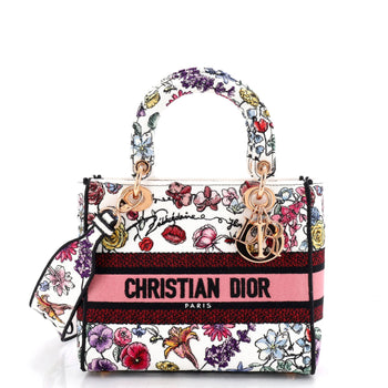 Christian Dior Lady D-Lite Bag Embroidered Canvas Medium