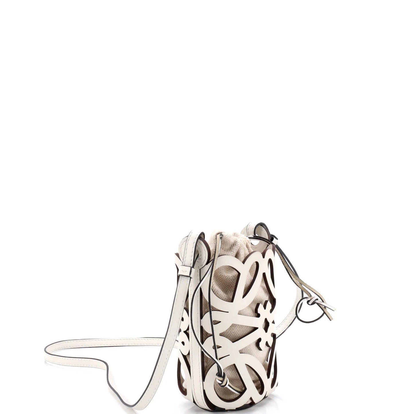 Loewe Anagram Drawstring Bucket Crossbody Bag Leather With Canvas Mini