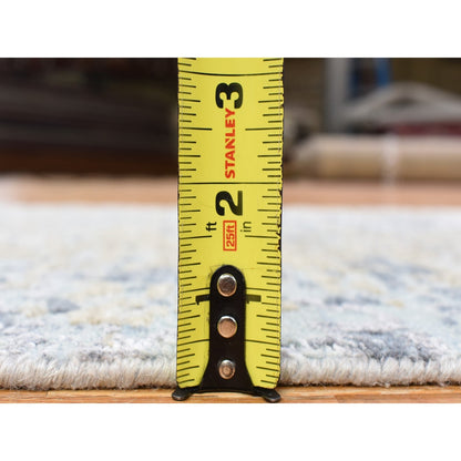 2'6"X11'10" Gray Pure Wool Modern Abstract Design Hand Knotted Runner Rug