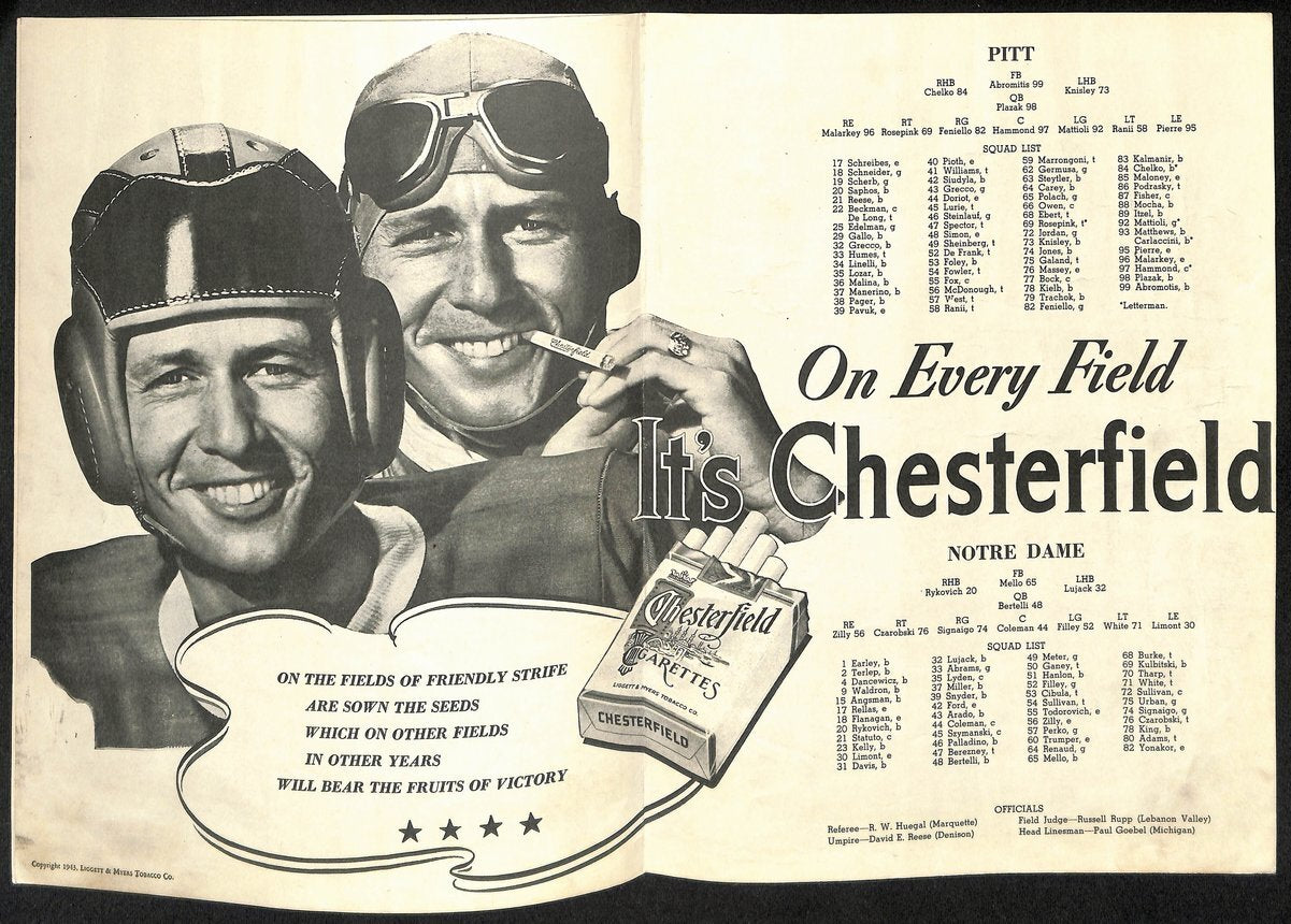 1943 Pitt Vs Notre Dame Rare Vintage College
