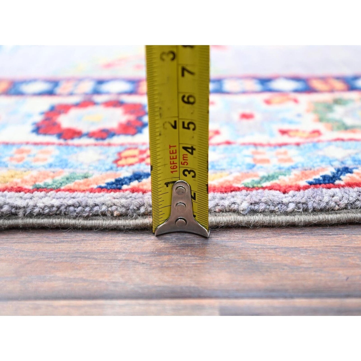 2'9"X7'10" Gray Kazak Tribal Medallions Hand Knotted Oriental Runner Rug