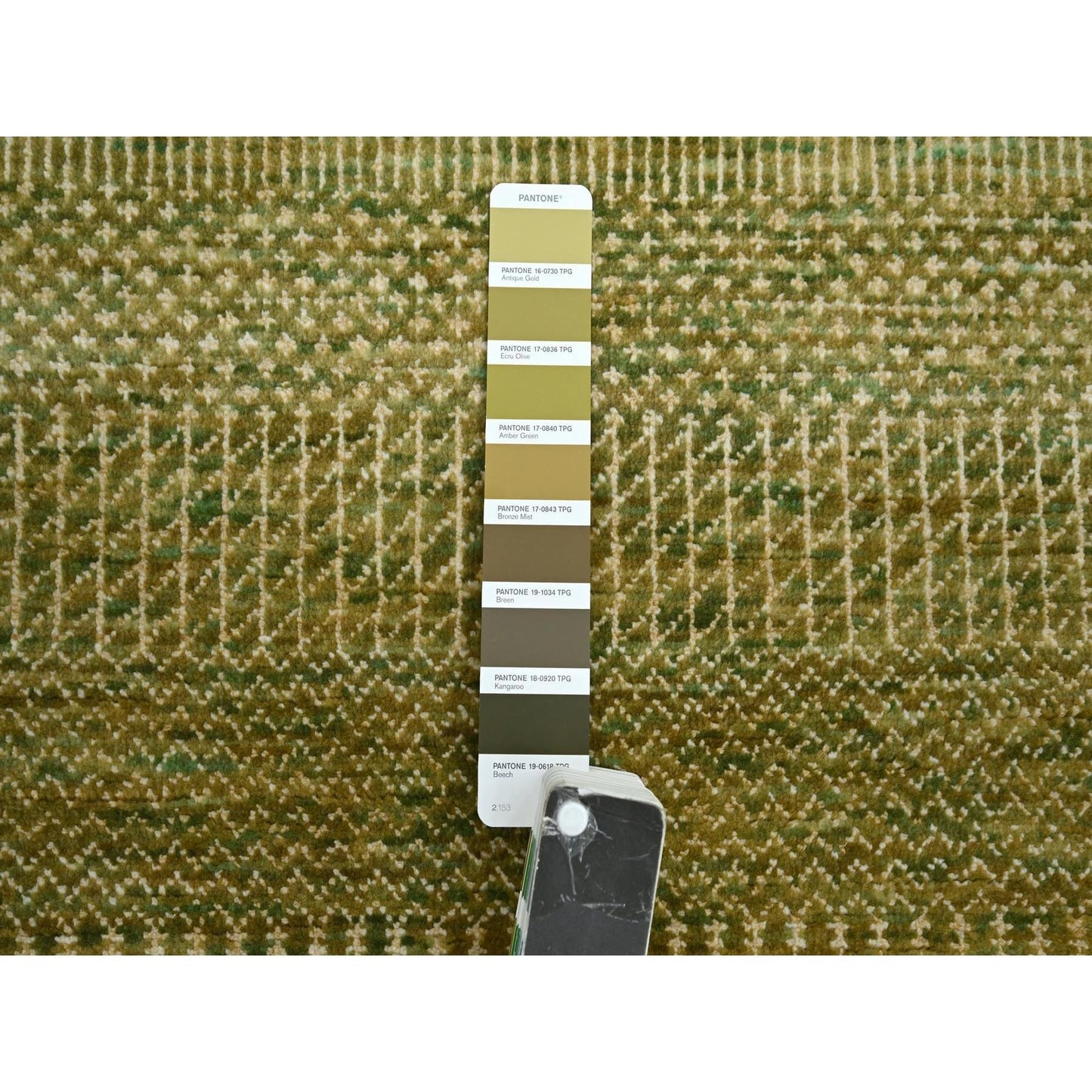 4'X6'1" Amber Green Wool And Silk Modern Grass Design Hand Knotted Rug