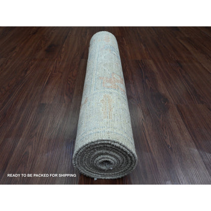 2'8"X11'8" Gray Angora Oushak Leaf Design Hand Knotted Wool Runner Rug