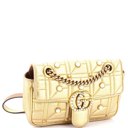 Gucci Pearly Gg Marmont Flap Bag Embellished Matelasse Leather Mini
