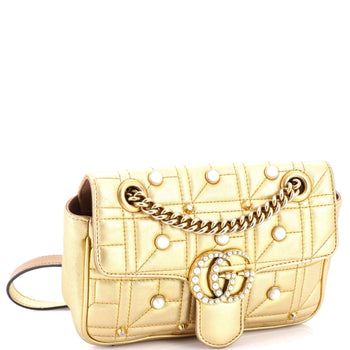 Gucci Pearly Gg Marmont Flap Bag Embellished Matelasse Leather Mini