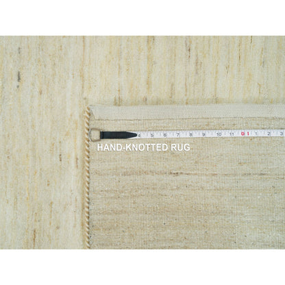 4'1"X10' White Plain Design Wool Hand Knotted Plush Wide Runner Rug