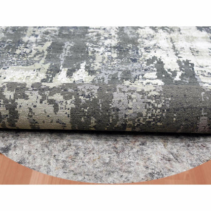 10'X10' Charcoal Gray Wool And Silk Denser Weave Hand Knotted Round Rug