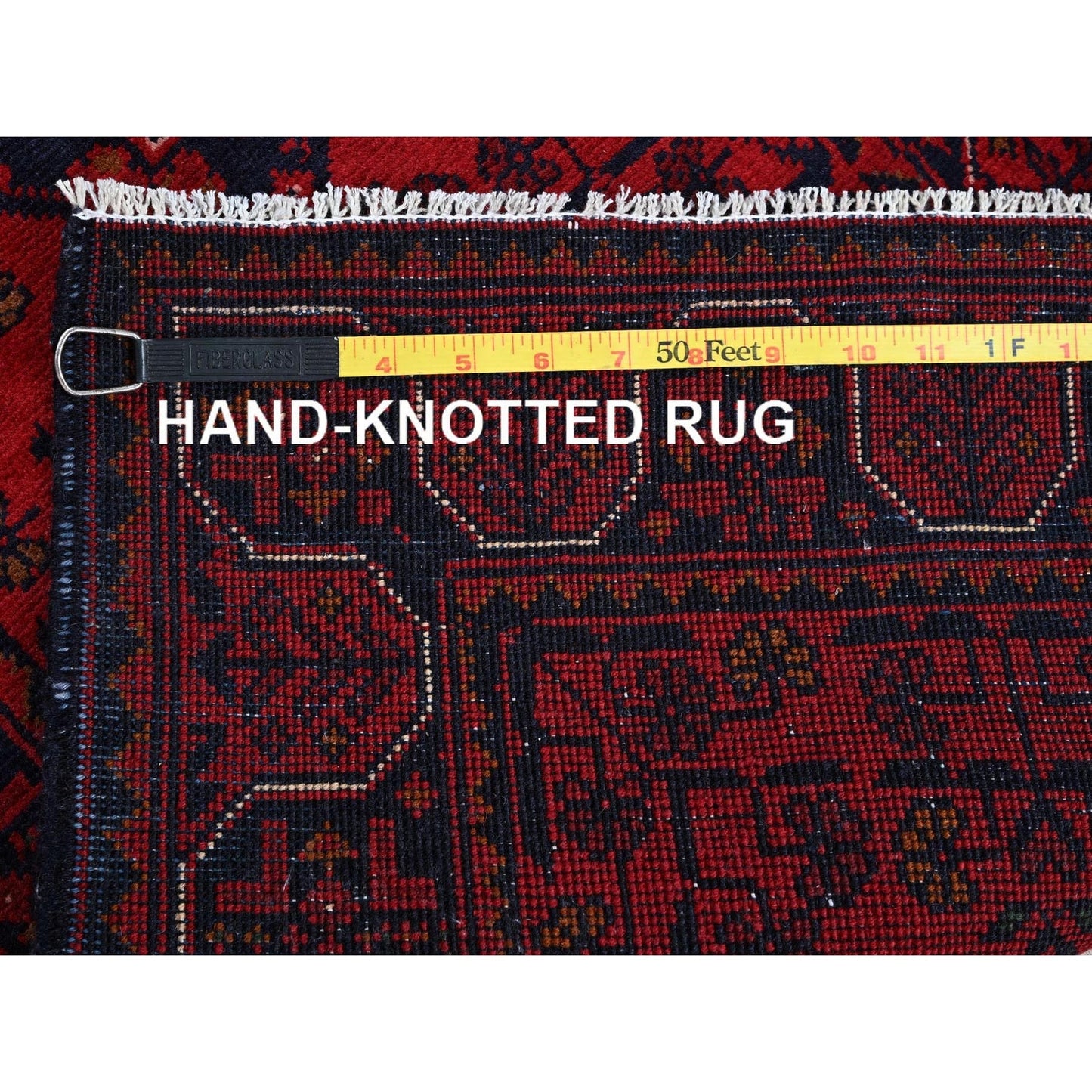 1'10"X5'1" Red Afghan Khamyab Geometric Hand Knotted Soft Wool Runner Rug